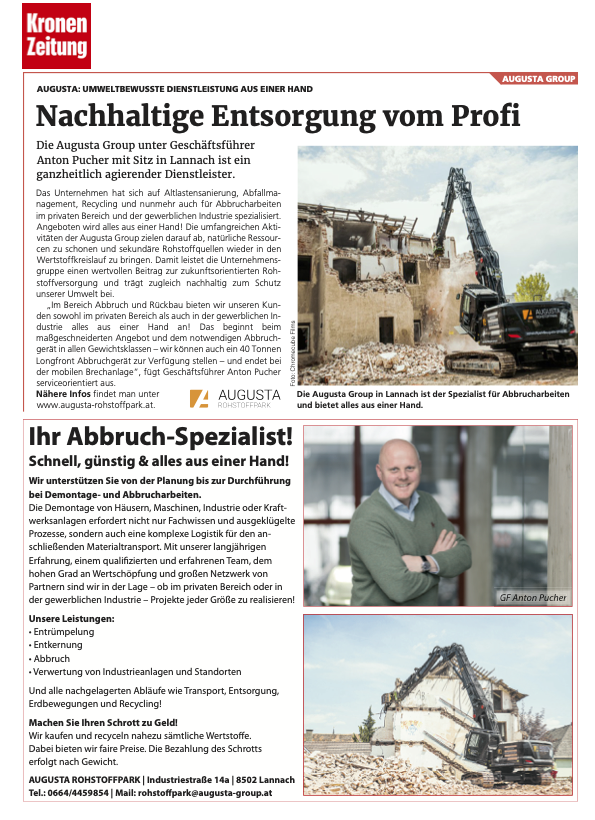 Abbruch - Artikel in der Kronenzeitung